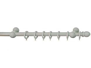 Bastone in legno con accessori Ø mm.23 bianco - cm.200 - completo e pronto per il montaggio con supporti a muro e viti di fissaggio, pomoli terminali, anelli con occhiolo ottonato