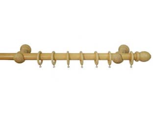 Bastone in legno con accessori Ø mm.23 naturale - cm.160 - completo e pronto per il montaggio con supporti a muro e viti di fissaggio, pomoli terminali, anelli con occhiolo ottonato