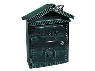 Cassetta postale portariviste tipo casa per esterno - cm.25x11x34h. - in ferro battuto verniciata nera