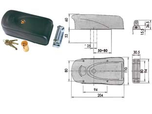 Elettroserratura per porte in ferro 1a721 - (1A721.00.0) - mm.50/80 tensione 12v, reversibilità DX/SX ed entrata variabile, scudo di protezione in acciaio verniciato, bocchette in me...