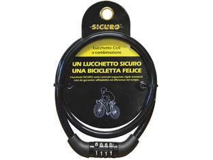 Antifurto per bici con combinazione - ø mm.8x65 cm. - cavo in acciaio con guaina in plastica