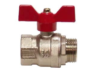 Valvola a sfera m/f con maniglia a farfalla - MF 1/2' - in ottone nichelato, direzione flusso: a passaggio totale nei due sensi adattata per impianti di circolazione di fluidi caldi...