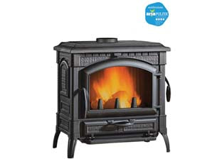 Stufa a legna isotta evo 11,9 kw antracite - misure cm.59,7x29,0x36,0h. pes kg.205 - 11,9 Kw potenza nominale utile per mc.338 riscaldabili, rendimento 82%, consumo 3,5 kg/h., tubo uscita fumi ø cm.15, dimensio...