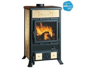 Stufa a legna rossella r1 bii 8,8 kw liberty panna - misure cm.57,8x58,6x91,5h. - peso Kg.155 - 11,0 kw potenza termica globale, 8,8 Kw potenza nominale utile per mc.252 riscaldati, consumo kg/h. 2,4, tubo uscita fumi ø c...