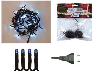 Luccioline lineari per interno luci blu - 20 luci - lamp.12V - mt.2,60 - tensione 230V~50Hz, cavo a doppio isolamento con sezione da mm.2x0,50 e spina 2P 230V 2,5A, grado di protezione IP 20, dist...