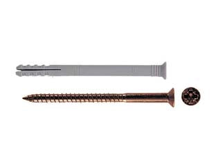 Tassello in nylon con vite chiodo n - ø mm.4x35 - tassello in nylon con bordo svasato, fornito con vite chiodo premontata a testa svasata piana bronzata per battiscopa ø mm.2,...