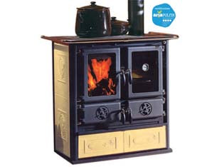 Cucina a legna rosetta bii 7,2 kw liberty panna - misure cm.88,5x57,2x84,3h. - peso Kg.153 - 8,8 kw potenza termica globale, 7,2 Kw potenza nominale utile per mc.206 riscaldabili, consumo Kg/h.2,0, tubo uscita fumi ø c...