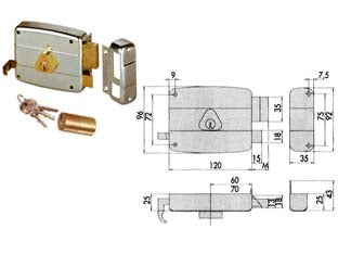 Serratura applicare catenaccio e scrocco doppio cilindro fisso 50421 - mm.60 SX (50421602) - scatola e bocchetta in acciaio con rivestimento in zinco, serratura da applicare per porte in ferro, catenaccio 2 mandate con...