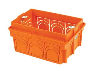 Scatola da incasso con inserti in metallo senza coperchio - 6 posti tipo 506 - mm.168x63x53 - (1706) - scatola da incasso con inserti in metallo per serie modulari, colore giallo, senza coperchio