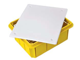 Scatola di derivazione da incasso con coperchio ip40 - mm.118x96x50 - (1612) - scatola di derivazione da incasso in polistirolo antiurto giallo con coperchio bianco RAL9010, IP40
