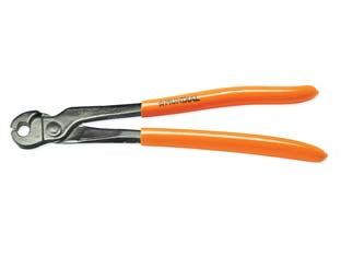 Pinza legarete per chiusura ganci reti Ø 7 - mm.210 - foro ø mm.9,3 in acciaio verniciato nero, manici con impugnatura rivestita in PVC