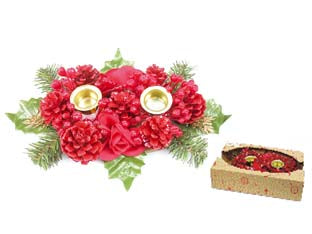 Porta candele a due posti colore rosso - cm.18x12