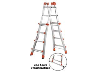 Scala multifunzione telescopica peppina en 131 4+4 g.- ap. cm.378h.- cm.55x24x115h.- Kg.11 AL020 - struttura solida in alluminio rinforzata, portata kg.150, con barra stabilizzatrice in conformità con la norma EN131-4, maggi...