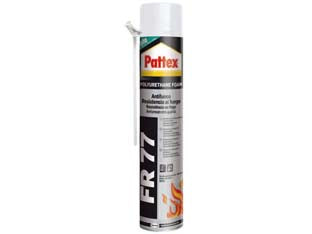 Schiuma poliuretanica antifuoco pattex fr 77 - ml.750 applicazione manuale - in bombola, schiuma poliuretanica monocomponente autoestrudente, reazione al fuoco a contatto con materiali edili secondo DIN...