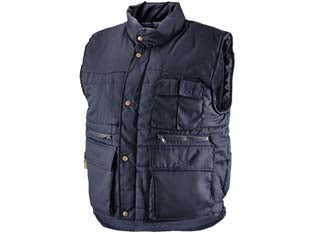 Gilet imbottito in poliestere/cotone blu - tg.L - 65% poliestere 35% cotone, imbottitura in poliestere, fodera in poliestere, 2 tasche esterne in vita con patta e velcro e 2 t...