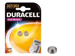 Pila specialistica a pastiglia allossido dargento (357/303) - 1,5v ø mm.11,6x5,4h. 190 mAh. all’ossido d’argento, in blister da 2 pezzi