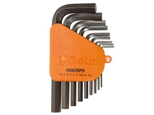 Chiavi maschio esagonali piegate brunite art.96n/sp9 - in serie da pz.9 mm.1,5-2-2,5-3-4-5-6-8-10