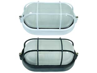 Plafoniera ovale con gabbia in alluminio per esterno - 60w IP54 mm.210x107x95h. nero - vetro smerigliato