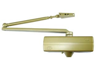 Chiudiporta aerei con arresto serie 564 - 564 oro (ME6409020) - valvola termostatica per la regolazione della velocità di chiusura, forza di chiusura regolabile n°2-3-4-5, per porte da cm.8...