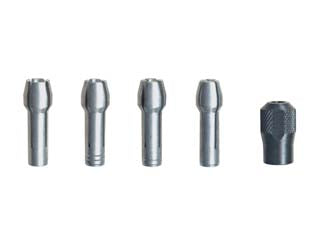 Pinza di serraggio in kit pezzi 5 (4485) - pinze con ghiera di serraggio, conf.da pz.5 di ø mm.0,8, 1,6, 2,4 -3,2 per montaggio di tutti i tipi di accessori