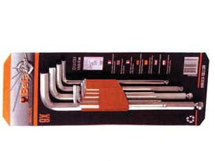 Chiavi maschio esagonali piegate con estremita sferica art.96bpc/sc9 - in serie da pz.9 con supporto, mm.1,5-2-2,5-3-4-5-6-8-10