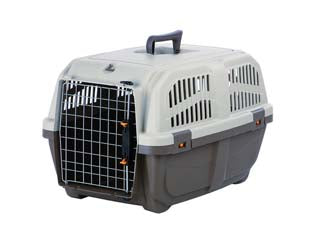 Trasportini per gatti o cani di taglia piccola - cm.48x31,5x31h. - in plastica, colori assortiti, con porta a griglia in metallo