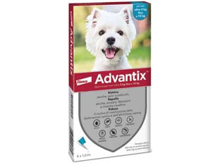 Antiparassitario advantix per cani da kg.4 a kg.10 - in conf. da 6 pipette SPOT-ON - per cani oltre Kg.4 fino a Kg.10, tripla azione con IMIDACLOPRID e PERMETRINA, antiparassitario per uso esterno, repelle ed e...