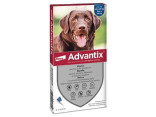 Antiparassitario advantix per cani da kg.25 a kg.40 - in conf. da 4 pipette SPOT-ON - per cani da Kg.25 a Kg.40, tripla azione con IMIDACLOPRID e PERMETRINA, antiparassitario per uso esterno, repelle ed elimina ...