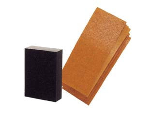 Kit 25 fogli carta abrasiva e spugna abrasiva - PG VL906 - confezione: 25 fogli mm.93x230 grana assortita + 1spugna abrasiva doppia grana 60/100