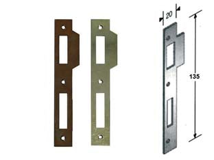 Contropiastra per serratura a bussola ridotta bordo quadro - acciaio ottonato - per serrature da mm.30-35-40-45-50-60 con frontale da mm.135h.