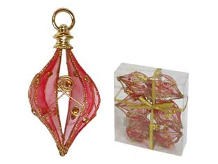 Sfere ovali in rete colore rosso - ø mm.60 in conf. pz.6 - confezione in scatola di plastica trasparente