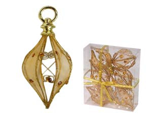 Sfere ovali in rete colore oro - ø mm.60 in conf. pz.6 - confezione in scatola di plastica trasparente