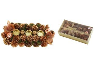 Portacandele a 3 posti ovale colore rame e oro - cm.32x16x9h.