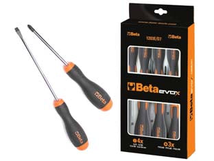 Giravite in serie pz.7 art.1203/d7 - lama in acciaio temperato cromato con punta nera, impugnatura bimateriale in polipropilene, duro e resistente di colore aranc...