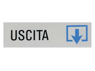 Targhetta adesiva uscita (freccia in giu) - cm.15x5h. - in PVC