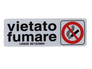 Targhetta adesiva vietato fumare con normativa - cm.15x5h. - in PVC