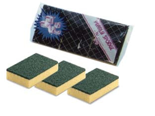 Spugna abrasiva con fibra verde - cm.9x12x2,5h per cucina, in busta da 3 pezzi