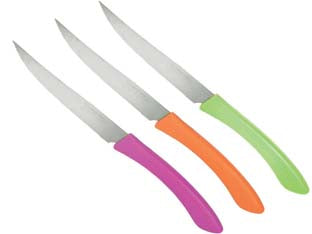 Coltello da bistecca - cm.11, blister da pz.6. art.640-11 - lama dentata in acciaio inox, manico plastica, vari colori