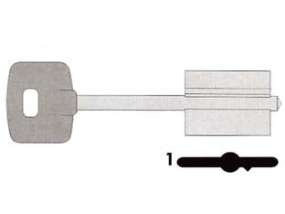 Chiavi doppia mappa 00122 - 00122001 DX (tipo silca 5CS2P) - in ottone nichelato, a 6 leve, testa nylon