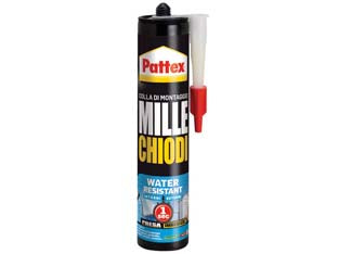 Pattex millechiodi water resistant in cartuccia per esterni e interni - gr.450 - in cartuccia, adesivo di montaggio a base di resine sintetiche non contiene solventi, presa immediata per effetto ventosa. id...