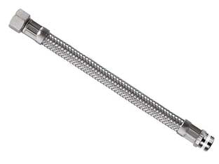 Flessibile inox parigi m3/8 - f3/8 flexcore - M 3/8' F 3/8' cm.35 - con treccia inox AISI 304, raccordi CW614N, bussole inox, pressione d'esercizio 10 bar, temperatura d'esercizio -5+90°C, racc...