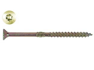 Viti truciolare testa svasata torx acciaio zincato giallo fm-wood pro - ø mm.10x260 filetto mm.100 - vite portante per legno parzialmente filettata, vite TPS impronta TORX per truciolare in acciaio cementato zincata gialla, le...