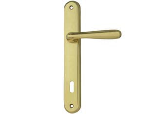 Maniglia goccia con placca in zama finitura ottone lucido - mm.70 foro normale - quadro maniglia mm.8