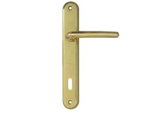 Maniglia torino con placca in zama finitura ottone lucido - mm.70 foro normale - quadro maniglia mm.8