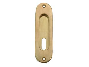Maniglietta ovale ad incasso con foro decentrato in ottone - mm.33x120h. misure interne mm.20x75h., in ottone lucido