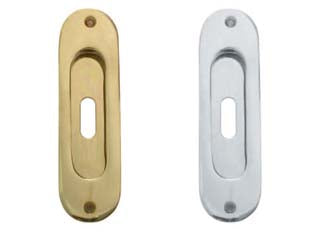 Maniglietta ovale ad incasso con foro centrale in ottone - in ottone lucido - mm.33x120h. misure interne mm.20x75h.