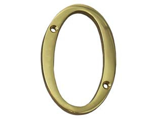 Numero civico 0 inglese in ottone lucido - mm.75h. numero civico 0, in ottone lucido con fori