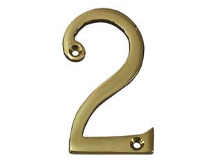 Numero civico 2 inglese in ottone lucido - mm.75h. numero civico 2, in ottone lucido con fori