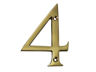 Numero civico 4 inglese in ottone lucido - mm.75h. numero civico 4, in ottone lucido con fori