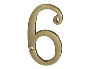 Numero civico 6 inglese in ottone lucido - mm.75h. numero civico 6, in ottone lucido con fori
